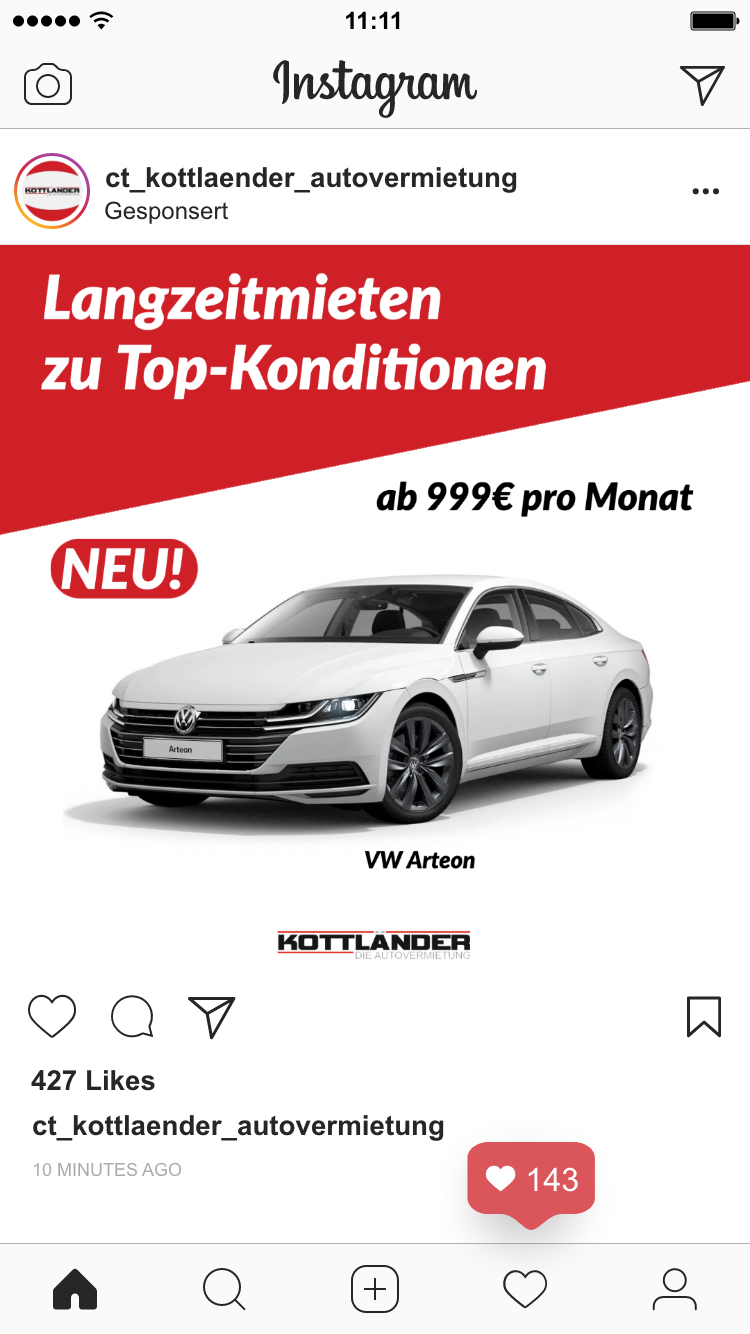 Beispiel Sponsored Post Instagram Ads und Paid Media